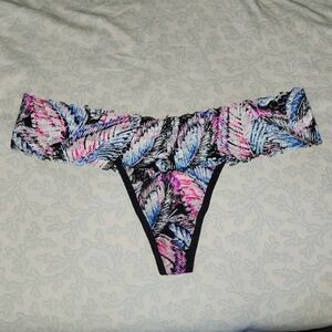 PINK Victoria's Secret Feather Print Panties - Black, Pink, Blue